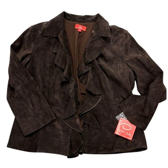 Oscar by Oscar de la Renta Suede Ruffle Jacket NWT 14 - Picture 1 of 9
